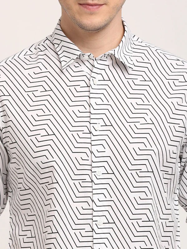 Indian Terrain Men's Slim Fit Full Sleeve All Over Print White Shirt